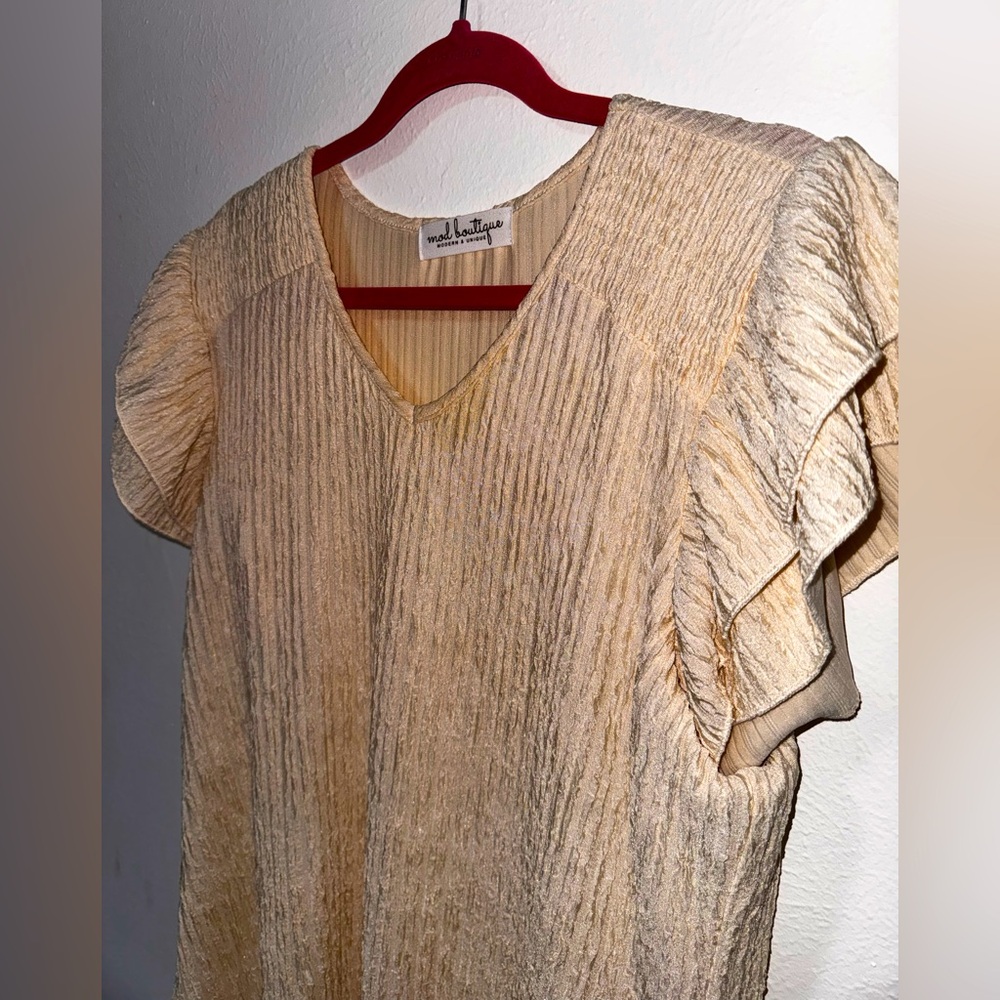 Cream Top w Ruffle Sleeves by Mod Boutique